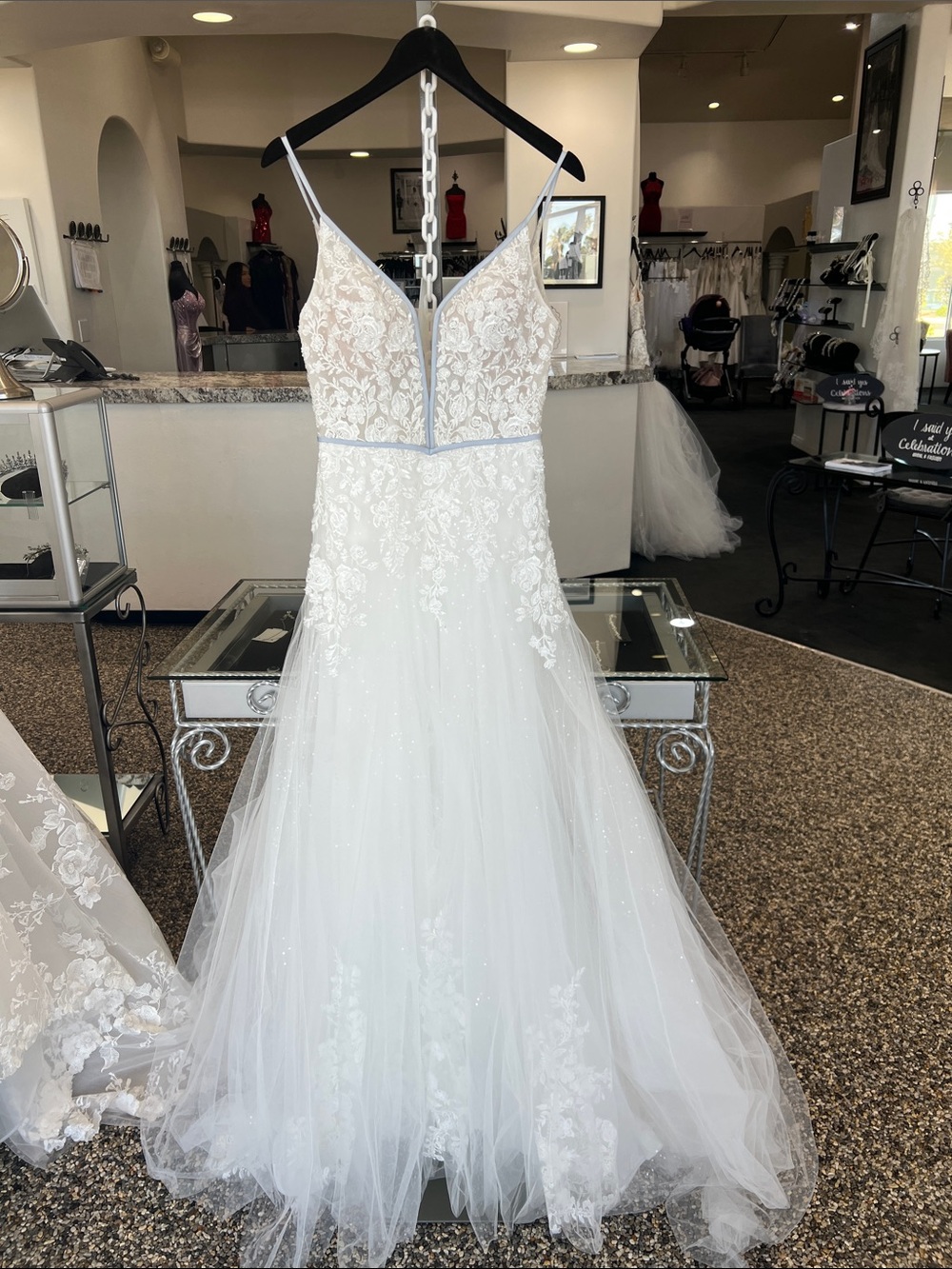 Mori Lee Tulle A-Line Wedding Dress with Spaghetti Straps